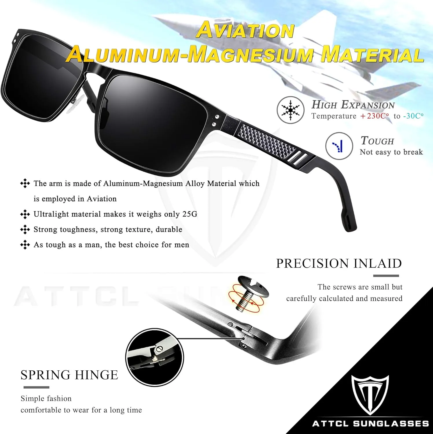 ATTCL Polarized UV Protection Fishing golf Driving Sunglasses for Men Al-Mg Metal Frame Ultra Light