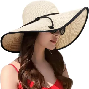 Beach Hats for Women Men Big Straw Wide Brim Summer Hat Floppy Foldable Roll up Cap for Beach Outdoor UPF 50 