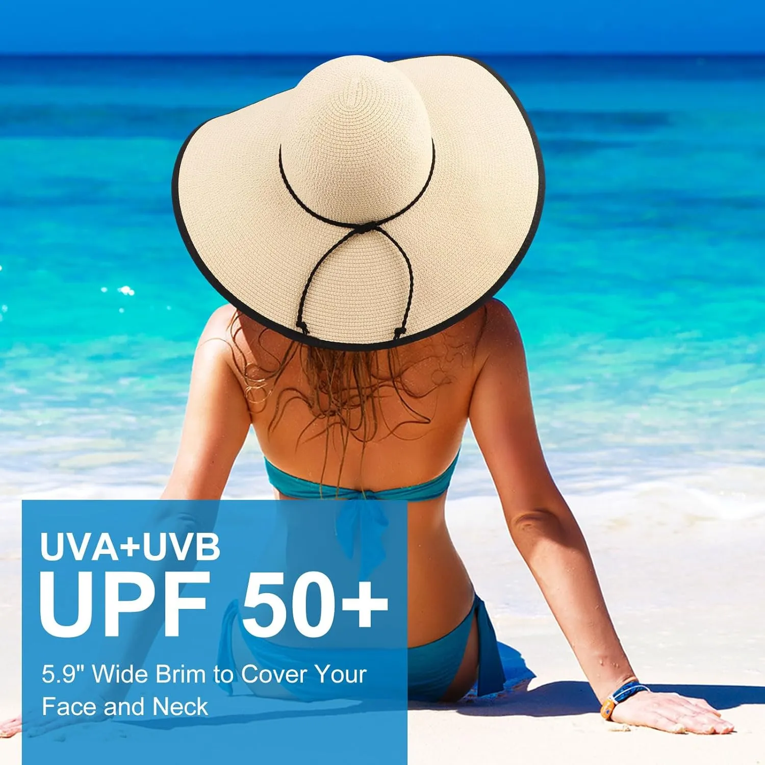 Beach Hats for Women Men Big Straw Wide Brim Summer Hat Floppy Foldable Roll up Cap for Beach Outdoor UPF 50 