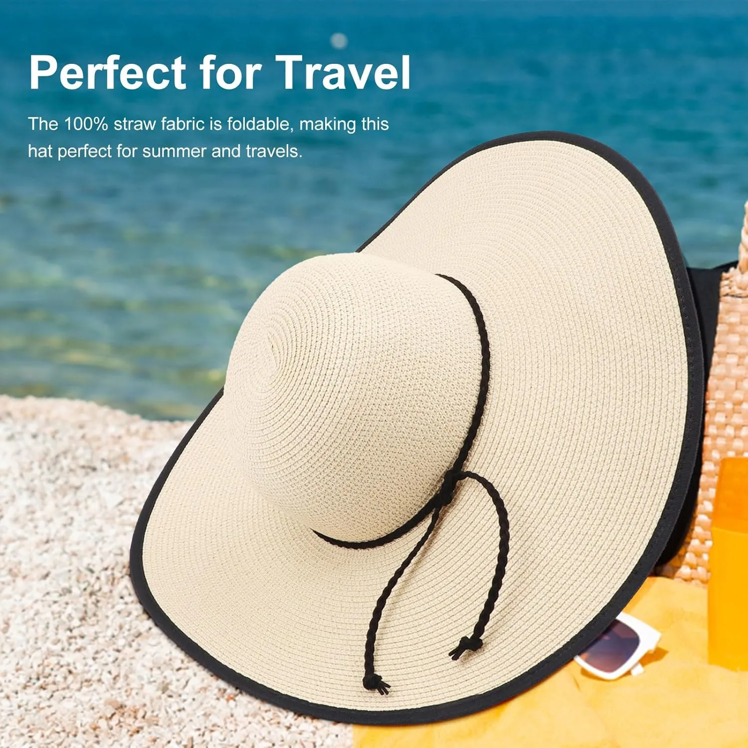 Beach Hats for Women Men Big Straw Wide Brim Summer Hat Floppy Foldable Roll up Cap for Beach Outdoor UPF 50 