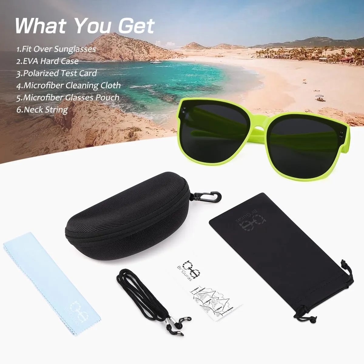Br’Guras Polarized Oversized Fit over Sunglasses Over Glasses with Cat Eye Frame for Women&Men