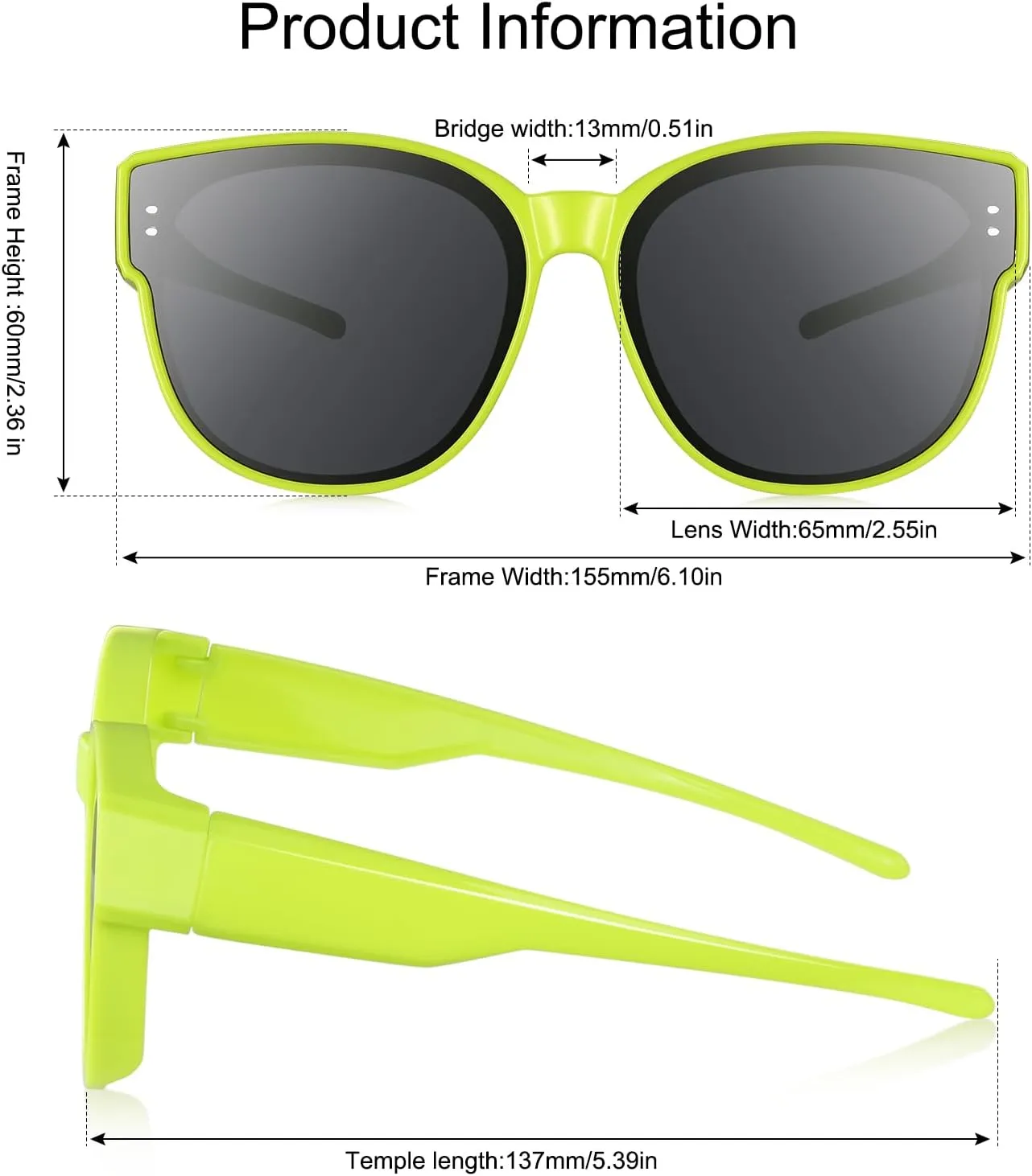 Br’Guras Polarized Oversized Fit over Sunglasses Over Glasses with Cat Eye Frame for Women&Men