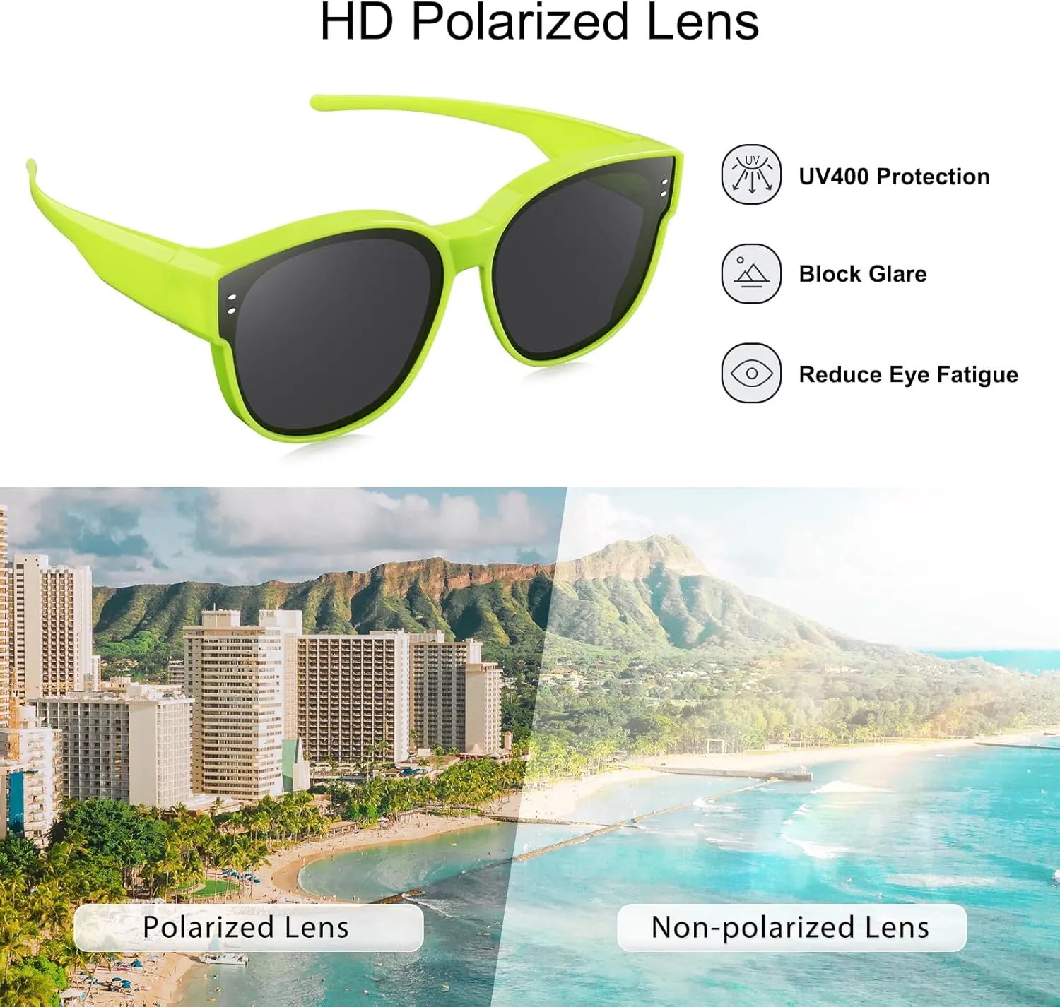 Br’Guras Polarized Oversized Fit over Sunglasses Over Glasses with Cat Eye Frame for Women&Men