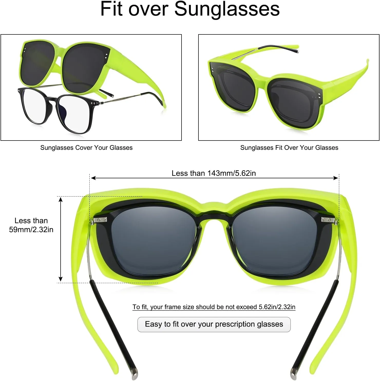 Br’Guras Polarized Oversized Fit over Sunglasses Over Glasses with Cat Eye Frame for Women&Men