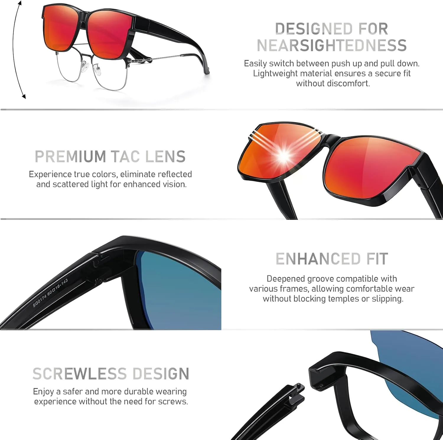 GEGURI Polarized Sunglasses Fit Over Glasses for Men Women, Oversized Square Sun Glasses UV400 Protection Shades