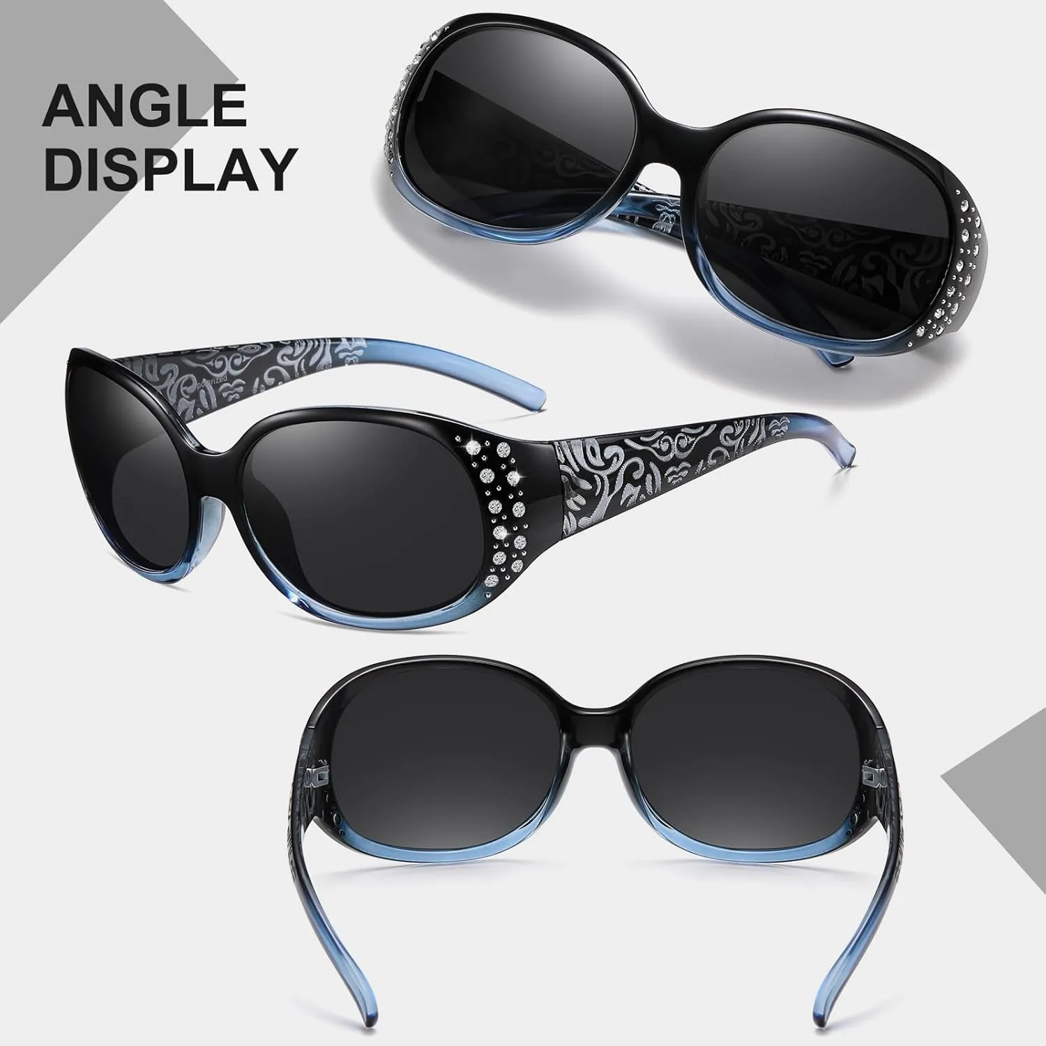 HAOLOTA Polarized Sunglasses for Women, Rhinestone Wrap Around Sunglasses with UV400 Protection