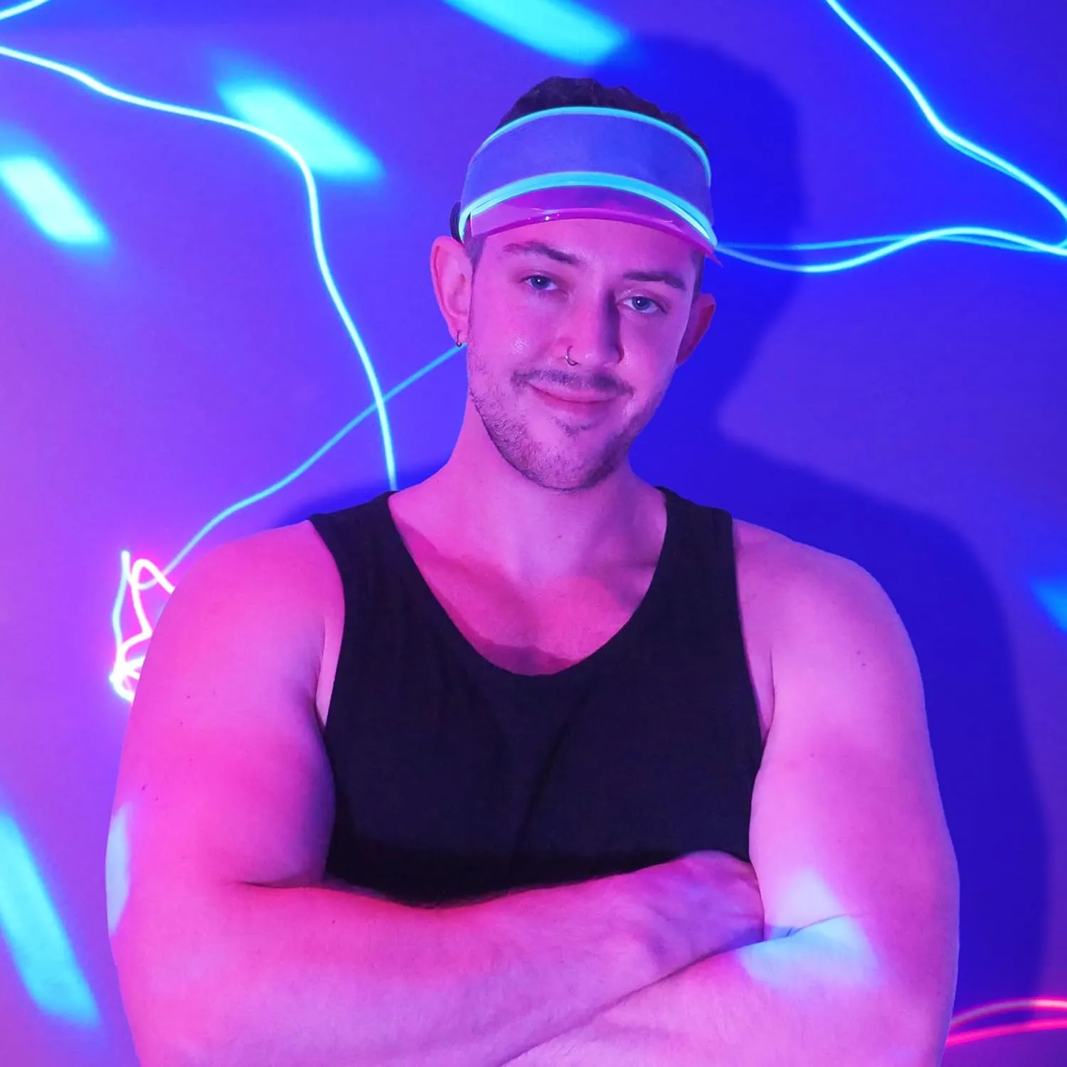 LED Neon Visor Hat Sport Cap - Rechargebale Light Up Rave Hat Festival Accessory Adjustable Retro Sun Visor for Women and Men