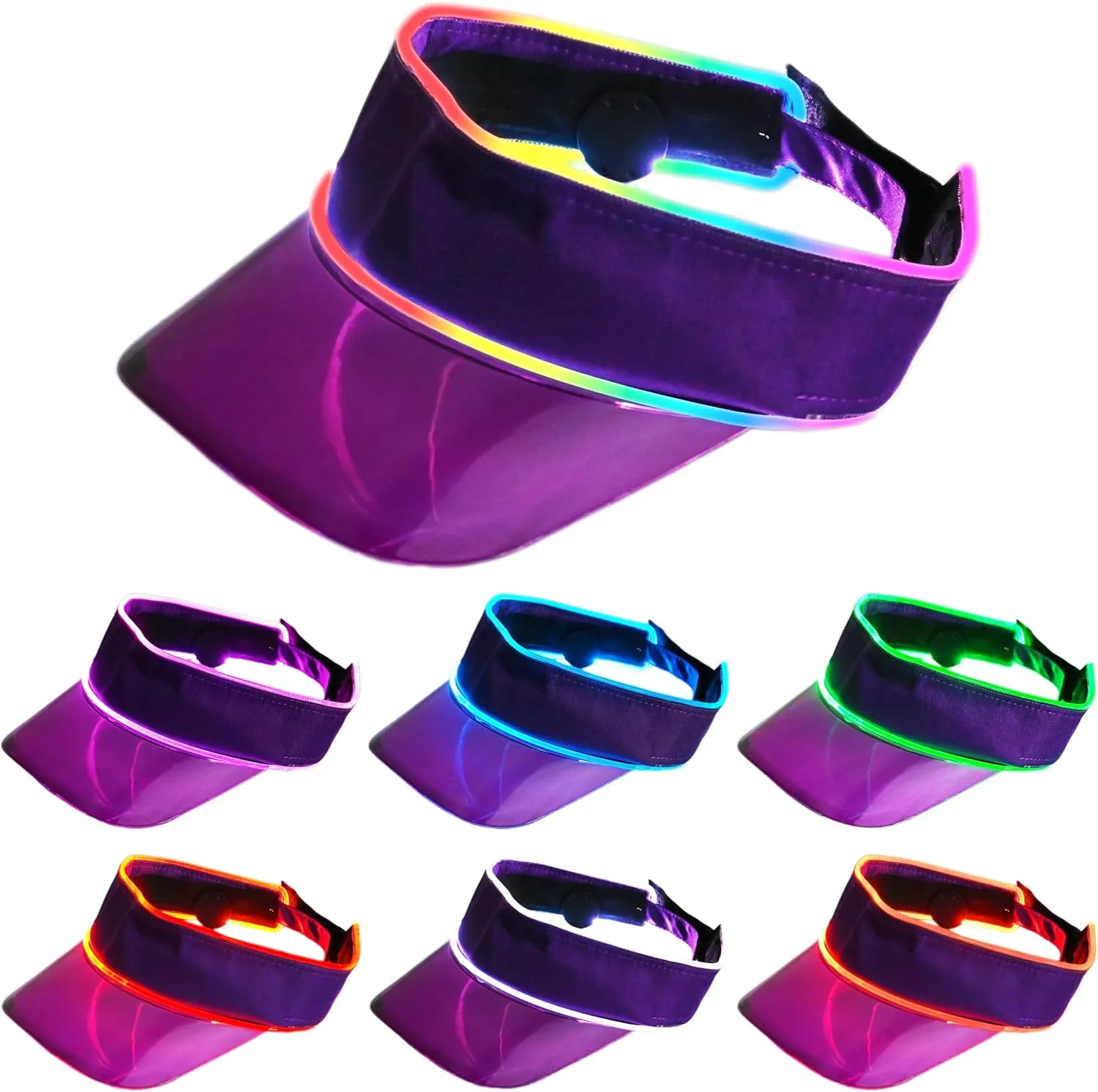 LED Neon Visor Hat Sport Cap - Rechargebale Light Up Rave Hat Festival Accessory Adjustable Retro Sun Visor for Women and Men