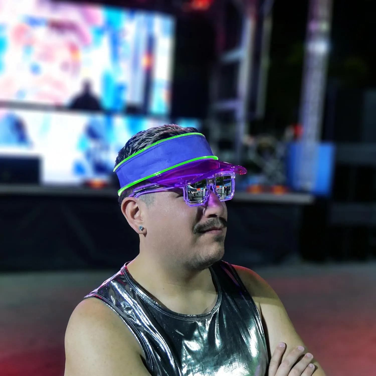 LED Neon Visor Hat Sport Cap - Rechargebale Light Up Rave Hat Festival Accessory Adjustable Retro Sun Visor for Women and Men
