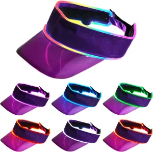 LED Neon Visor Hat Sport Cap - Rechargebale Light Up Rave Hat Festival Accessory Adjustable Retro Sun Visor for Women and Men