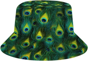 Peacock Feather Print Bucket Hat for Men Women Summer Beach Sun Hats Outdoor Hiking Fishing Caps