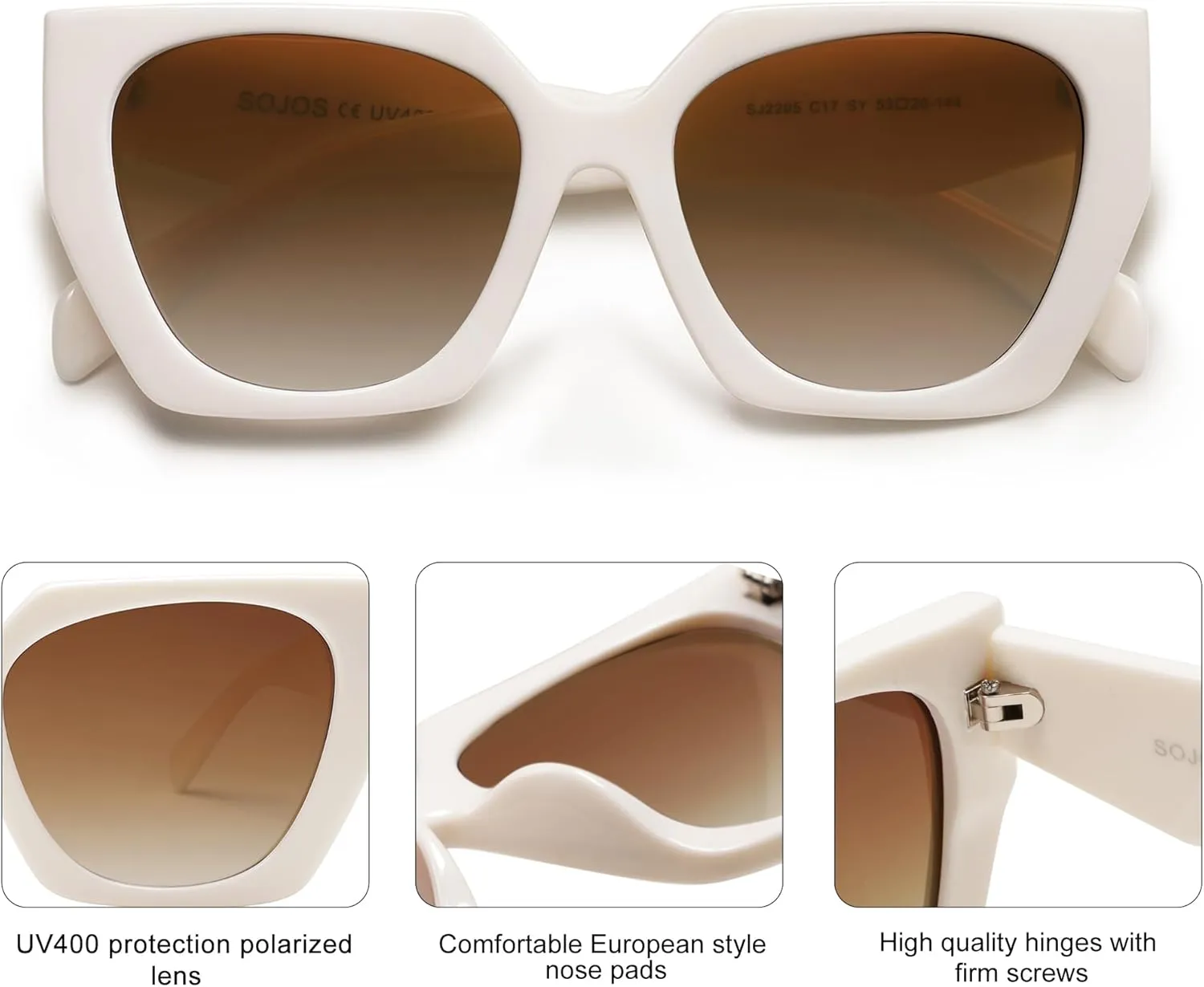 SOJOS Trendy Oversized Polarized Sunglasses Womens Big Square Cateye Sunnies, Lentes de sol para mujer SJ2205