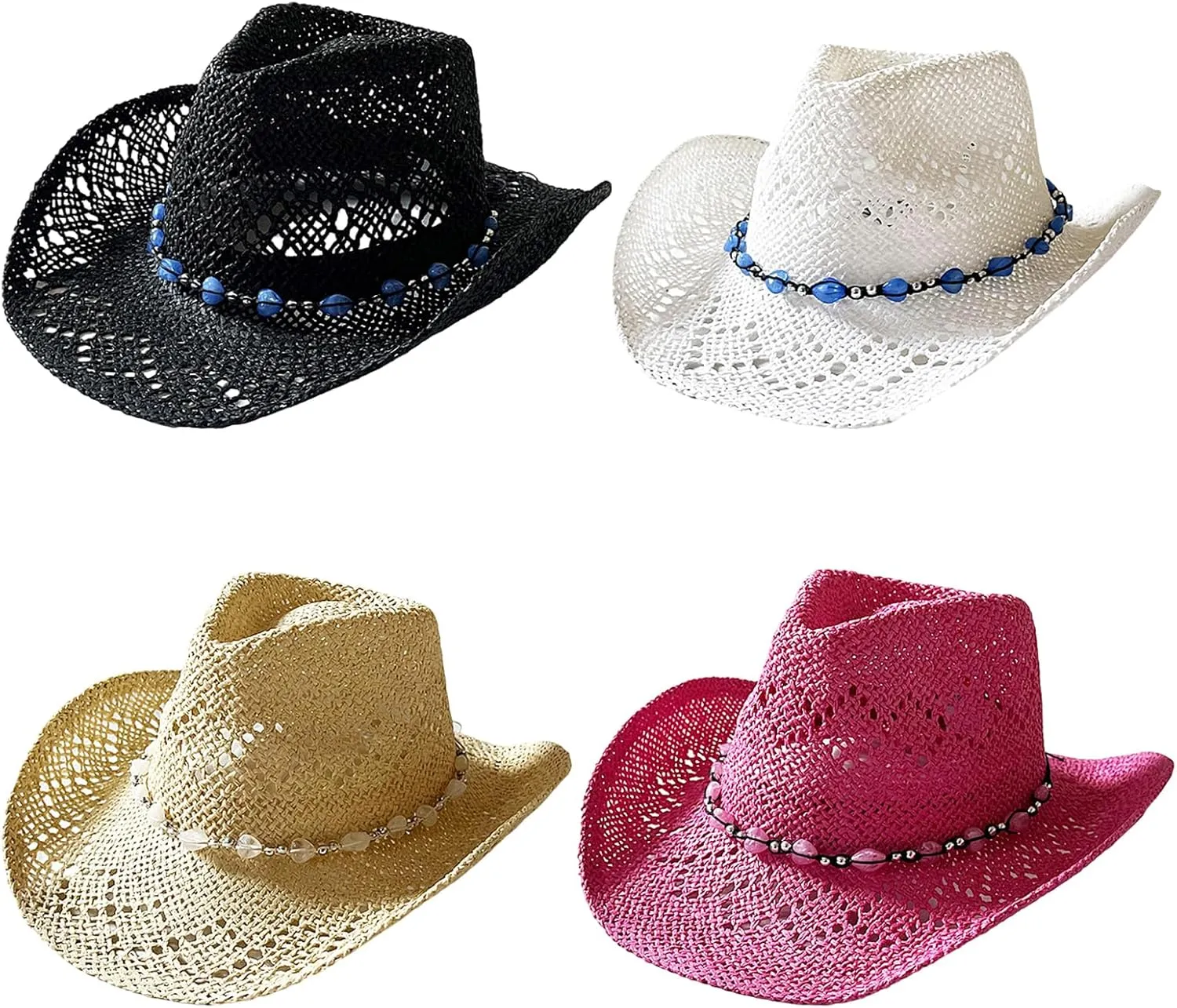 Straw Cowboy Hat for Women and Men Vintage Western Hollow Out Cowgirl Hat Summer Wide Brim Vacation Beach Sun Hat