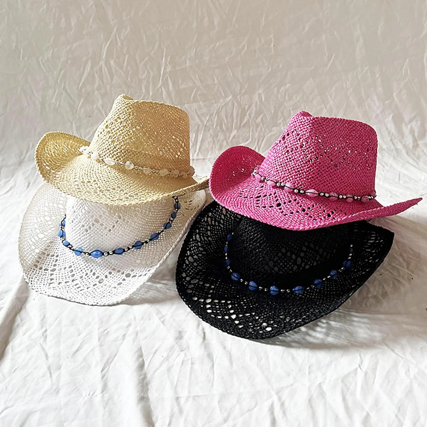 Straw Cowboy Hat for Women and Men Vintage Western Hollow Out Cowgirl Hat Summer Wide Brim Vacation Beach Sun Hat