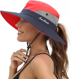 Sun Hats for Women Beach Hat Ponytail Hat Womens Sun Hat with UV Protection Wide Brim
