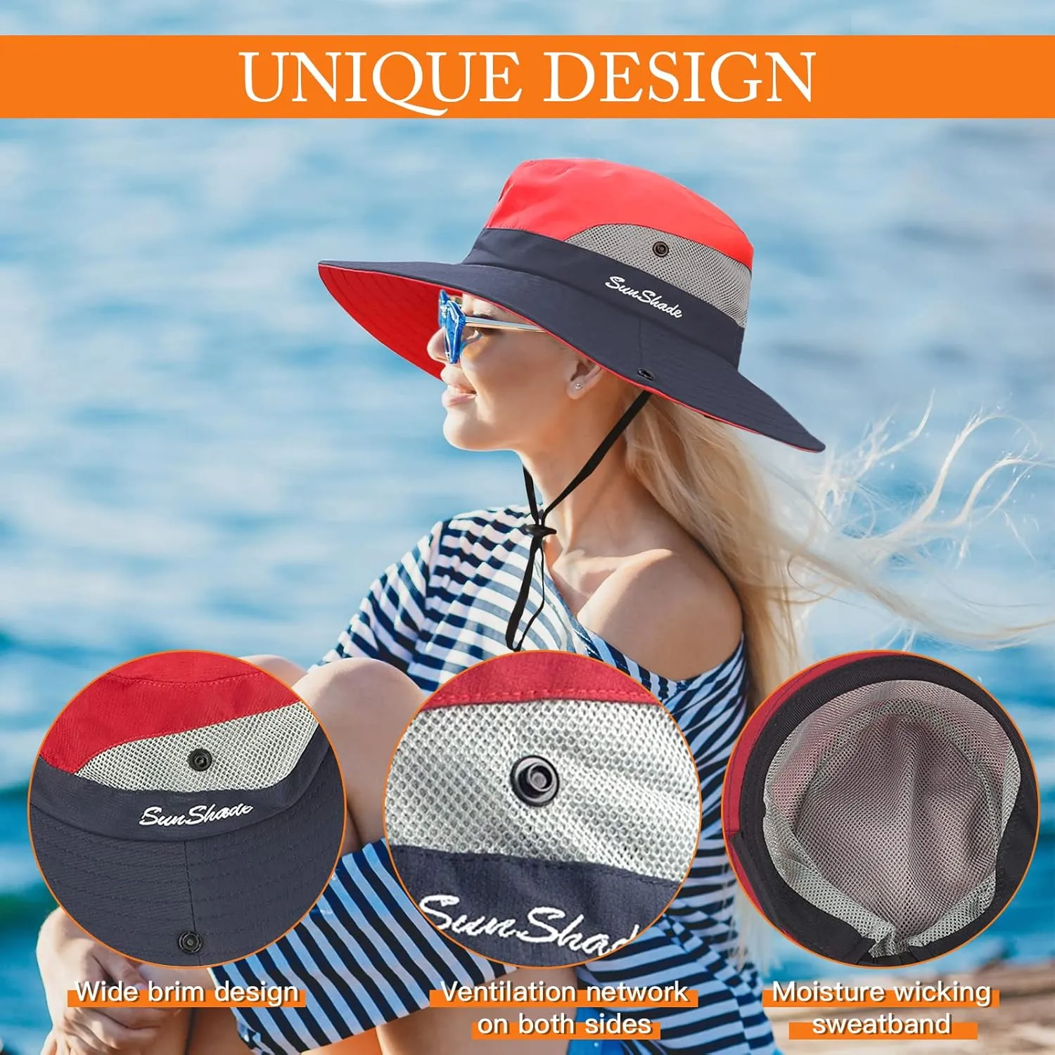 Sun Hats for Women Beach Hat Ponytail Hat Womens Sun Hat with UV Protection Wide Brim