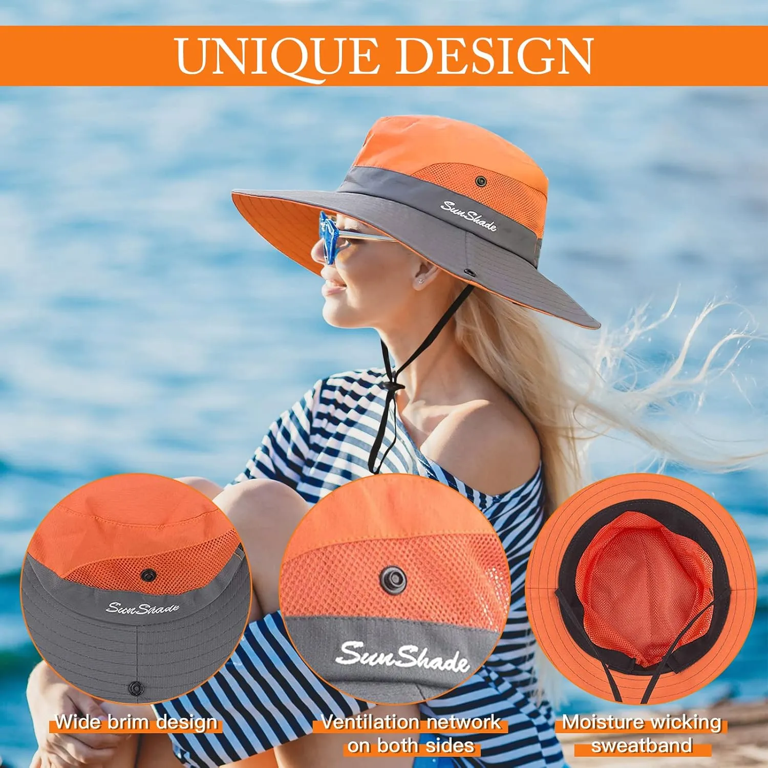 Sun Hats for Women Beach Hat Ponytail Hat Womens Sun Hat with UV Protection Wide Brim