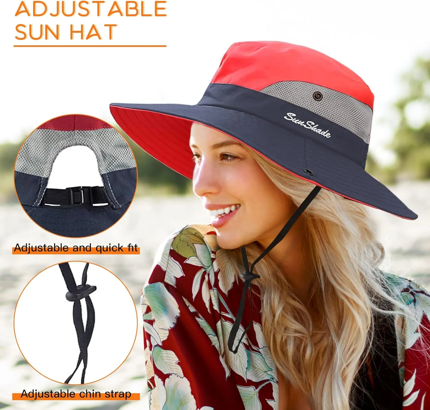 Sun Hats for Women Beach Hat Ponytail Hat Womens Sun Hat with UV Protection Wide Brim