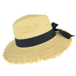 Sundaise Krysten Wide Brim Raffia Hat - Black/Natural