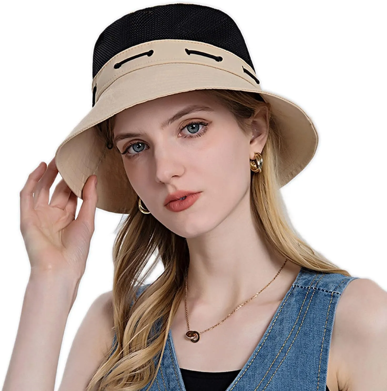 Women Sun Hat Wide Brim Protection Beach Hat Adjustable Bucket Hat Summer Hats Embroide Bucket Hats for Teens