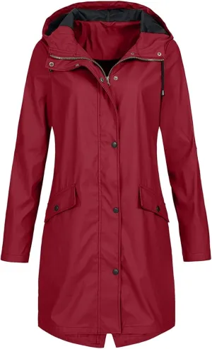 Womens Long Rain Jacket with Hood Waterproof Lightweight Raincoat Outdoor Research Travel Jacket