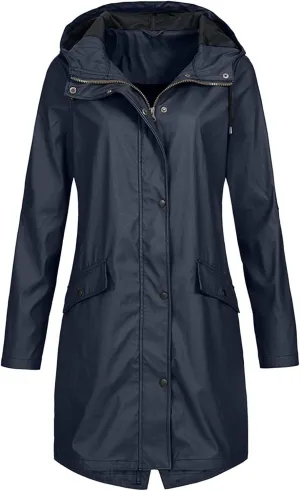 Womens Long Rain Jacket with Hood Waterproof Lightweight Raincoat Outdoor Research Travel Jacket