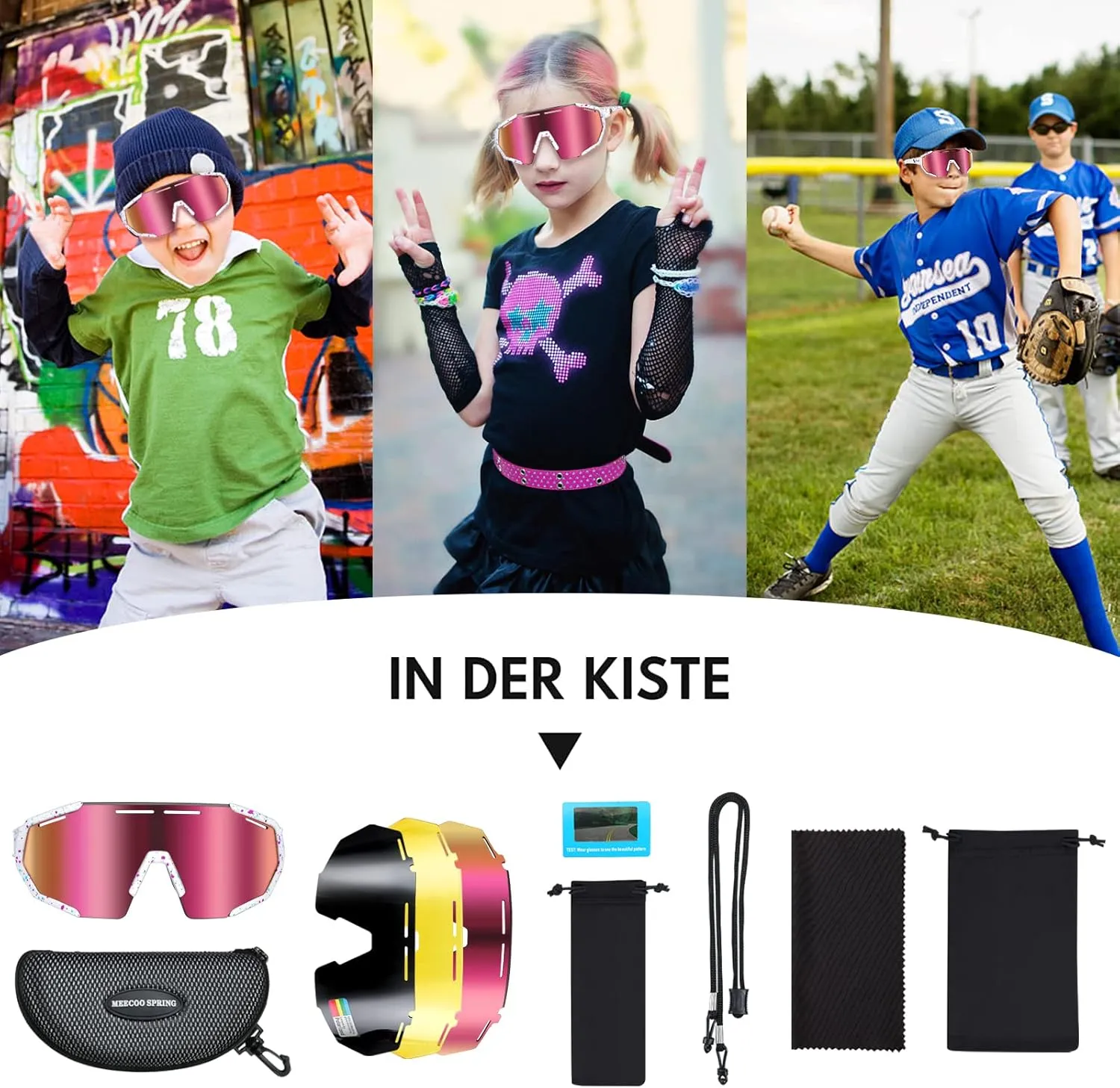 Youth Baseball Sunglasses for Boy 8-12 with 3 Interchangeable Lenses,TR90 Frame UV400 Protection Biking Glasses