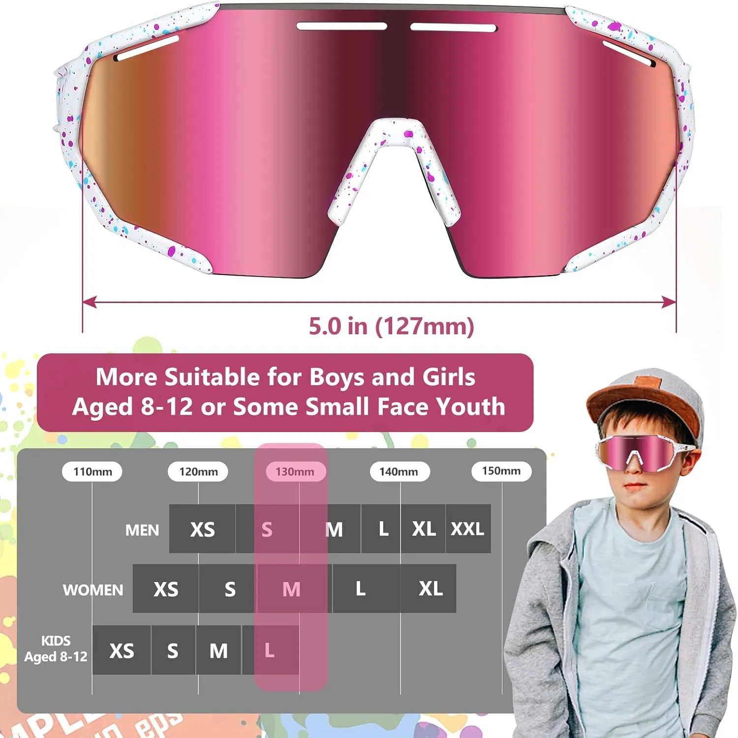 Youth Baseball Sunglasses for Boy 8-12 with 3 Interchangeable Lenses,TR90 Frame UV400 Protection Biking Glasses