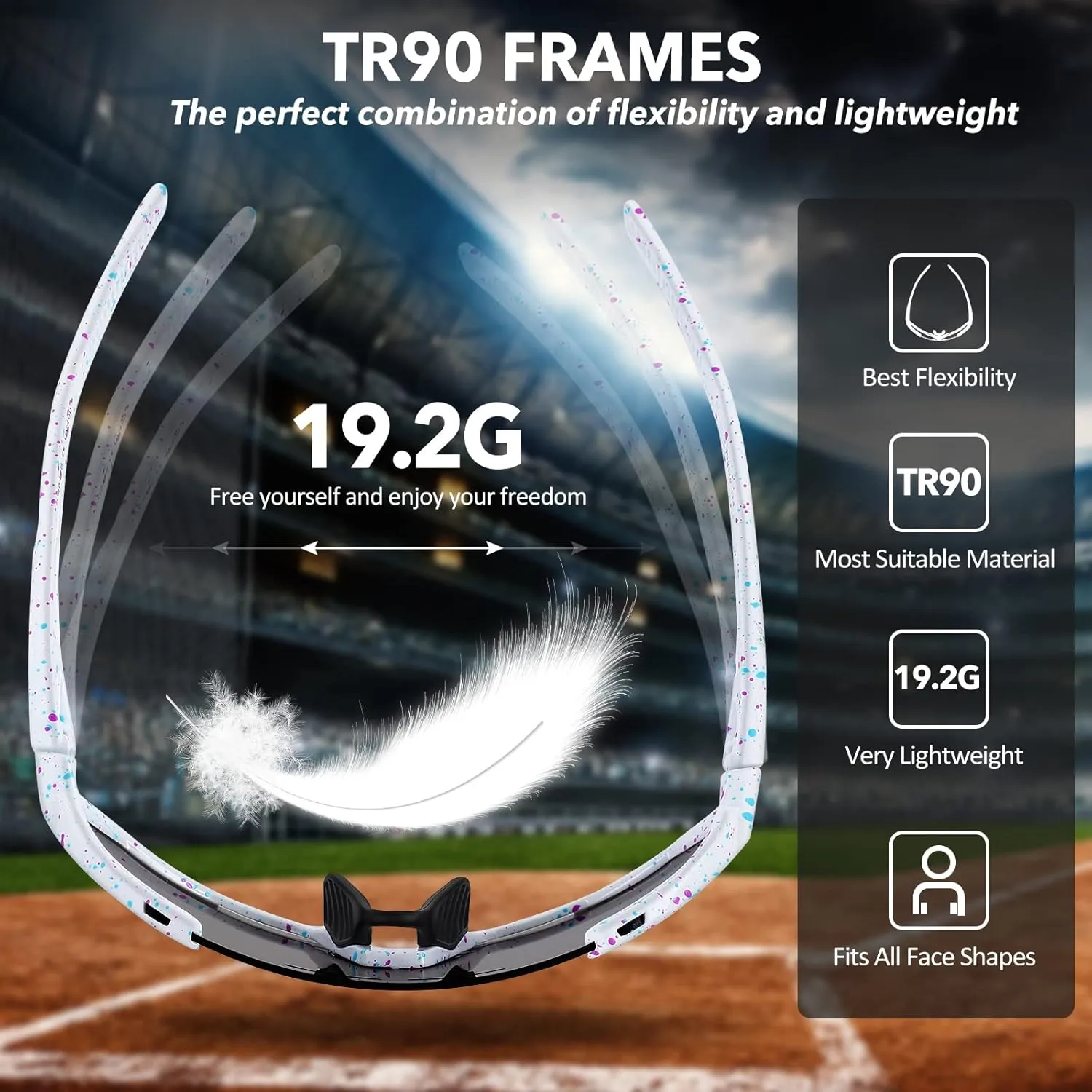 Youth Baseball Sunglasses for Boy 8-12 with 3 Interchangeable Lenses,TR90 Frame UV400 Protection Biking Glasses