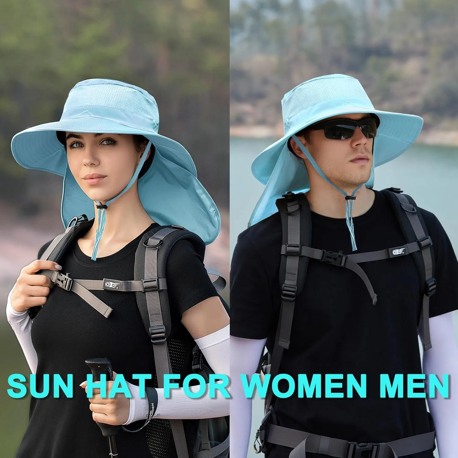 ZOORON Sun Hats for Men Women Fishing Hat with Neck Flap,UPF 50  Sun Hat Waterproof Wide Brim Bucket Hats for Safari Hiking